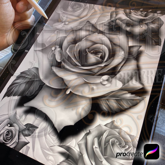 22 realistic rose tattoo procreate brushes for iPad