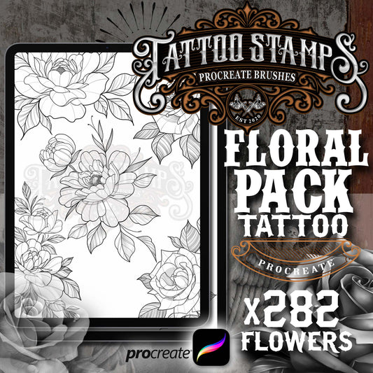 282 Original Flowers Tattoo Procreate Brushes for iPad & iPad pro created by TattooStampsArt Pro Tattoo Artists