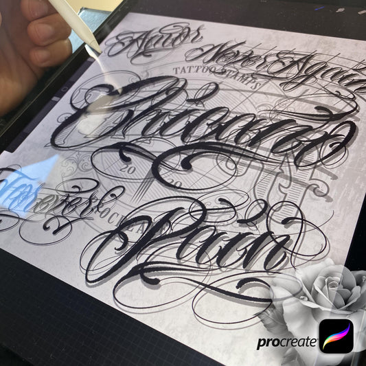 Lettering Chicano Tattoo Pack for Procreate app on iPad & iPad Pro by TattooStampsArt