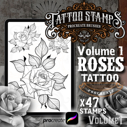 47 Rose Tattoo Stencil Procreate brushes for iPad