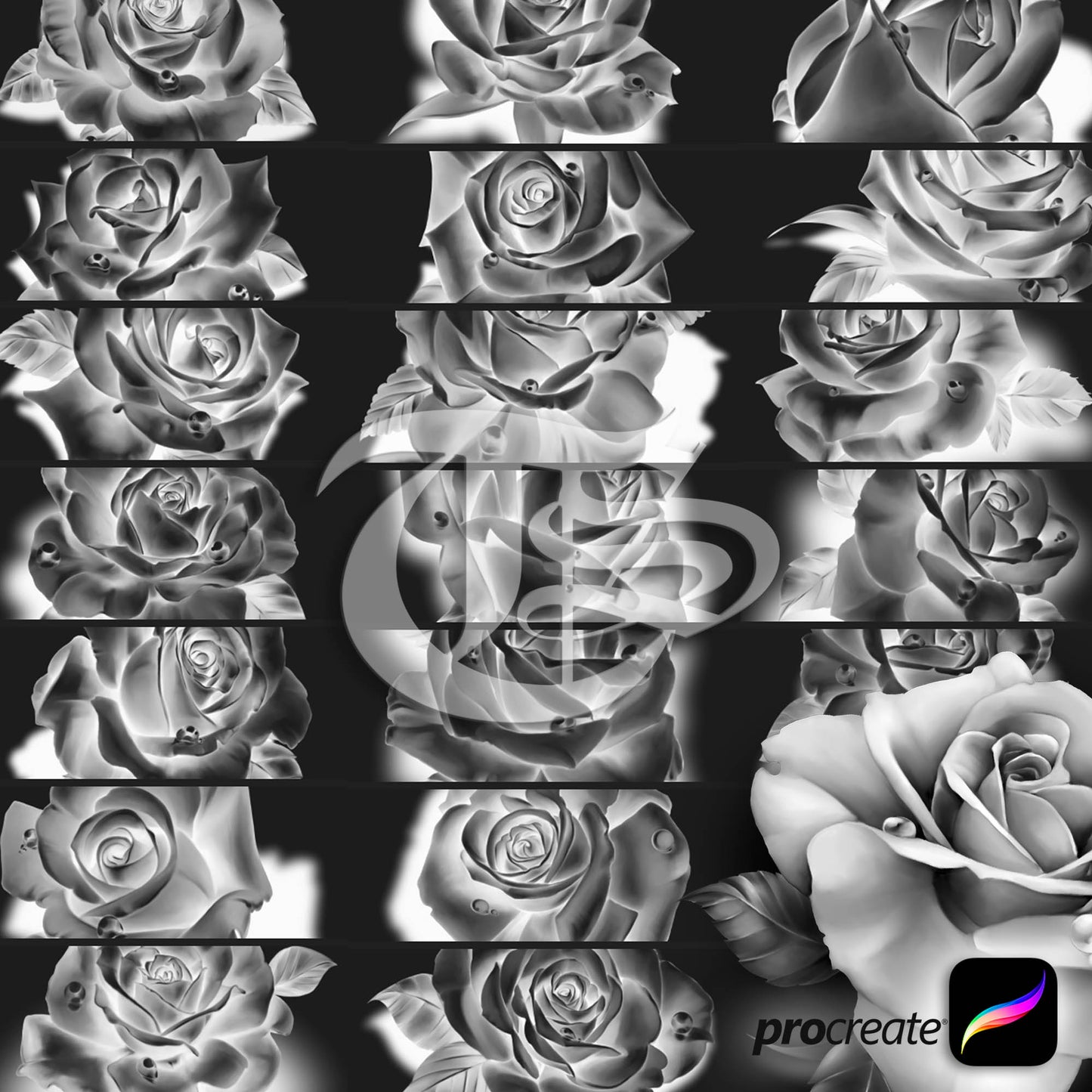 22 realistic rose tattoo procreate brushes for iPad