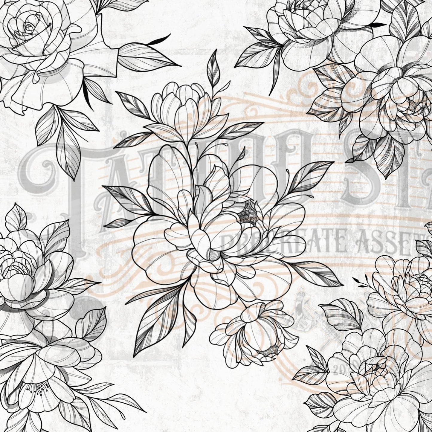 57 Original Flowers Tattoo Procreate Brushes for iPad & iPad pro created by TattooStampsArt Pro Tattoo Artists