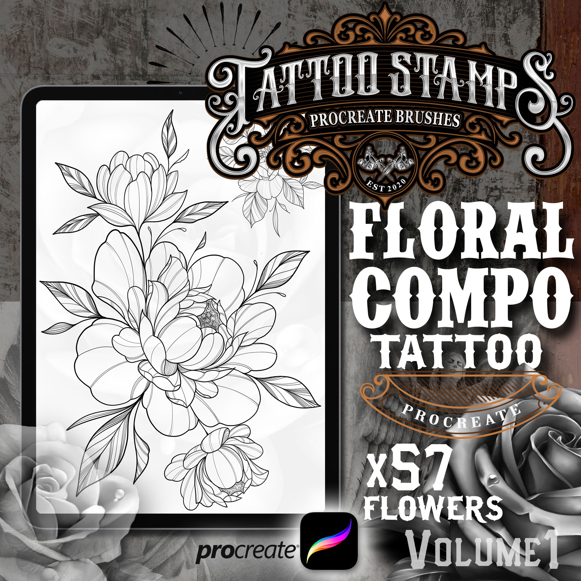 Master Pack for Procreate  340 Procreate Tattoo Brushes for Ornamental and  Floral Tattoo Compositions  Alaskan Ink Studio