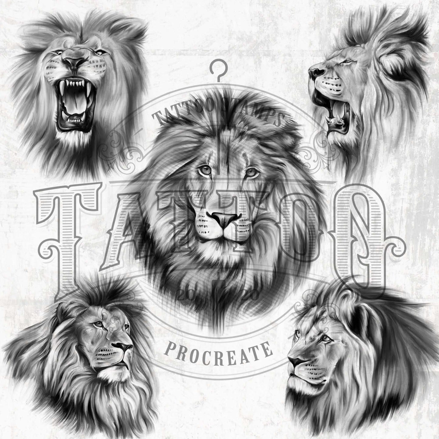30 Realistic Lions Tattoo Procreate app for iPad & iPad pro