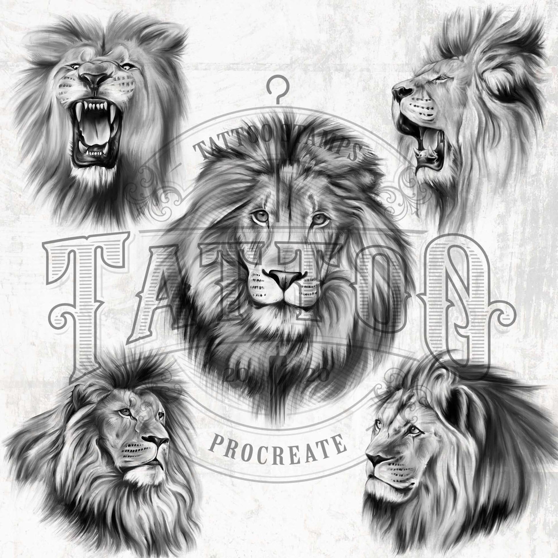 30 Realistic Lions Tattoo Procreate app for iPad & iPad pro
