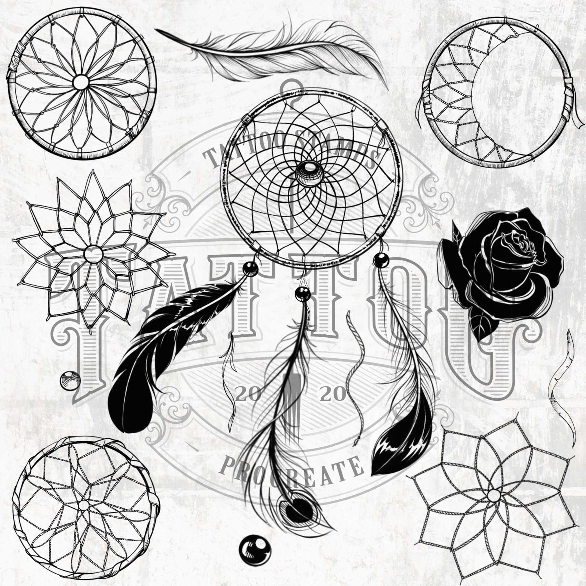 43 Dreamcatchers Builder Tattoo Pack for Procreate by TattooStamps