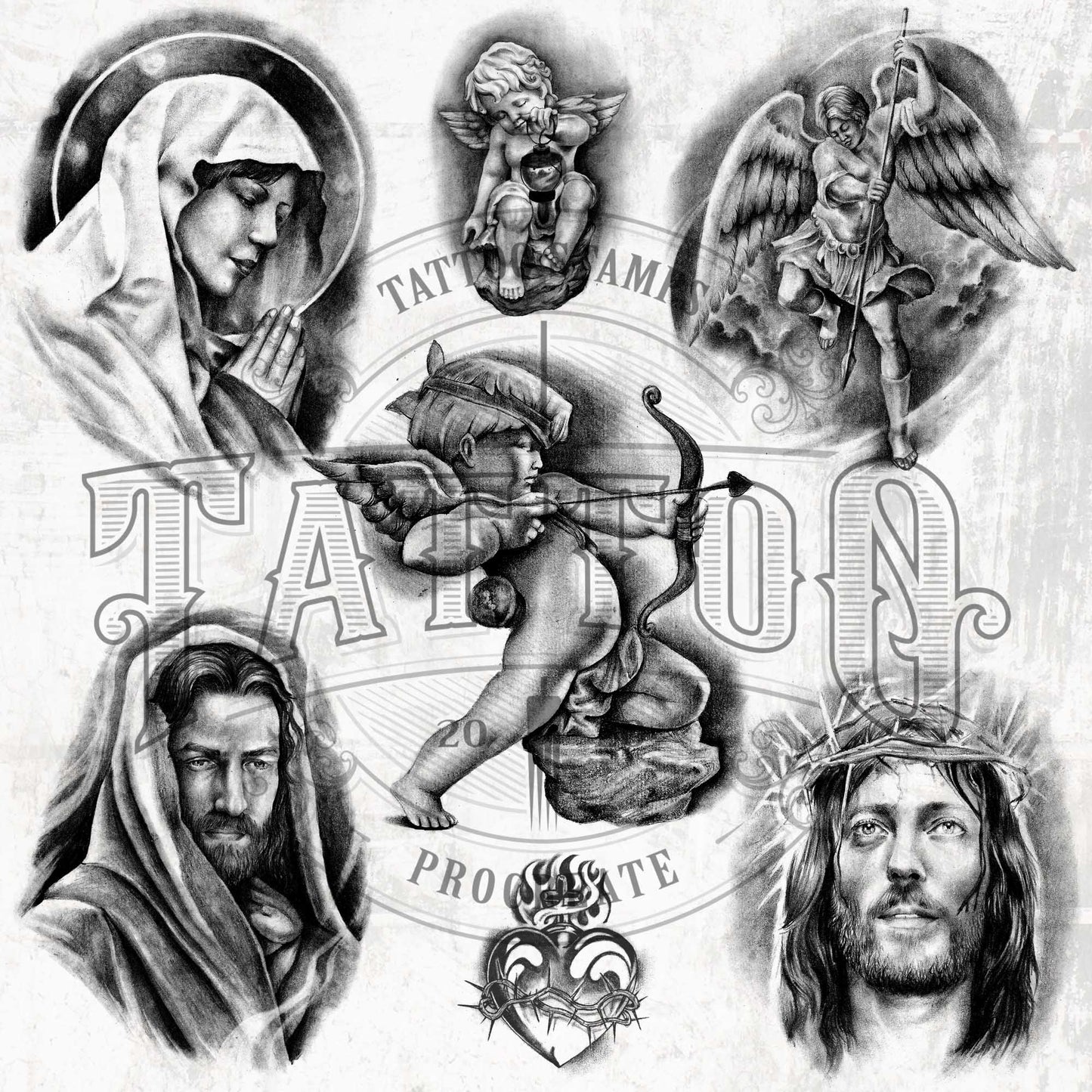 80 Realistic Religious Tattoo Procreate Brushes by TattooStampsArt