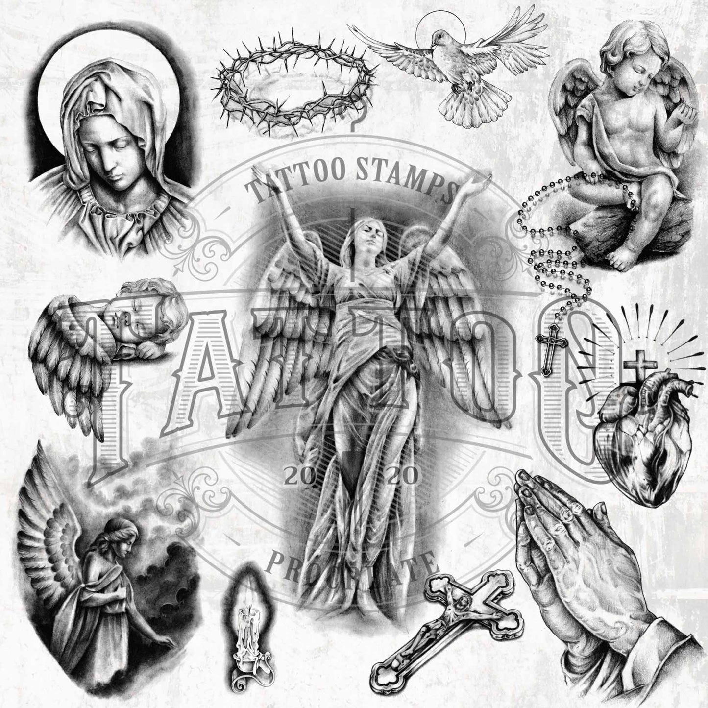 80 Realistic Religious Tattoo Procreate Brushes by TattooStampsArt